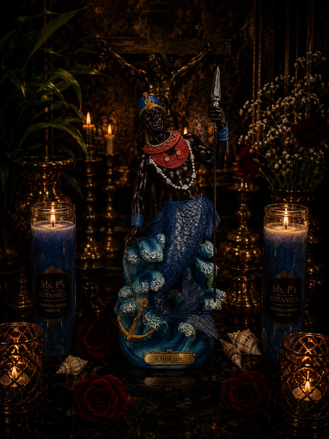 12" Olokun Statue for Prosperity, Wisdom & Spiritual Devotion