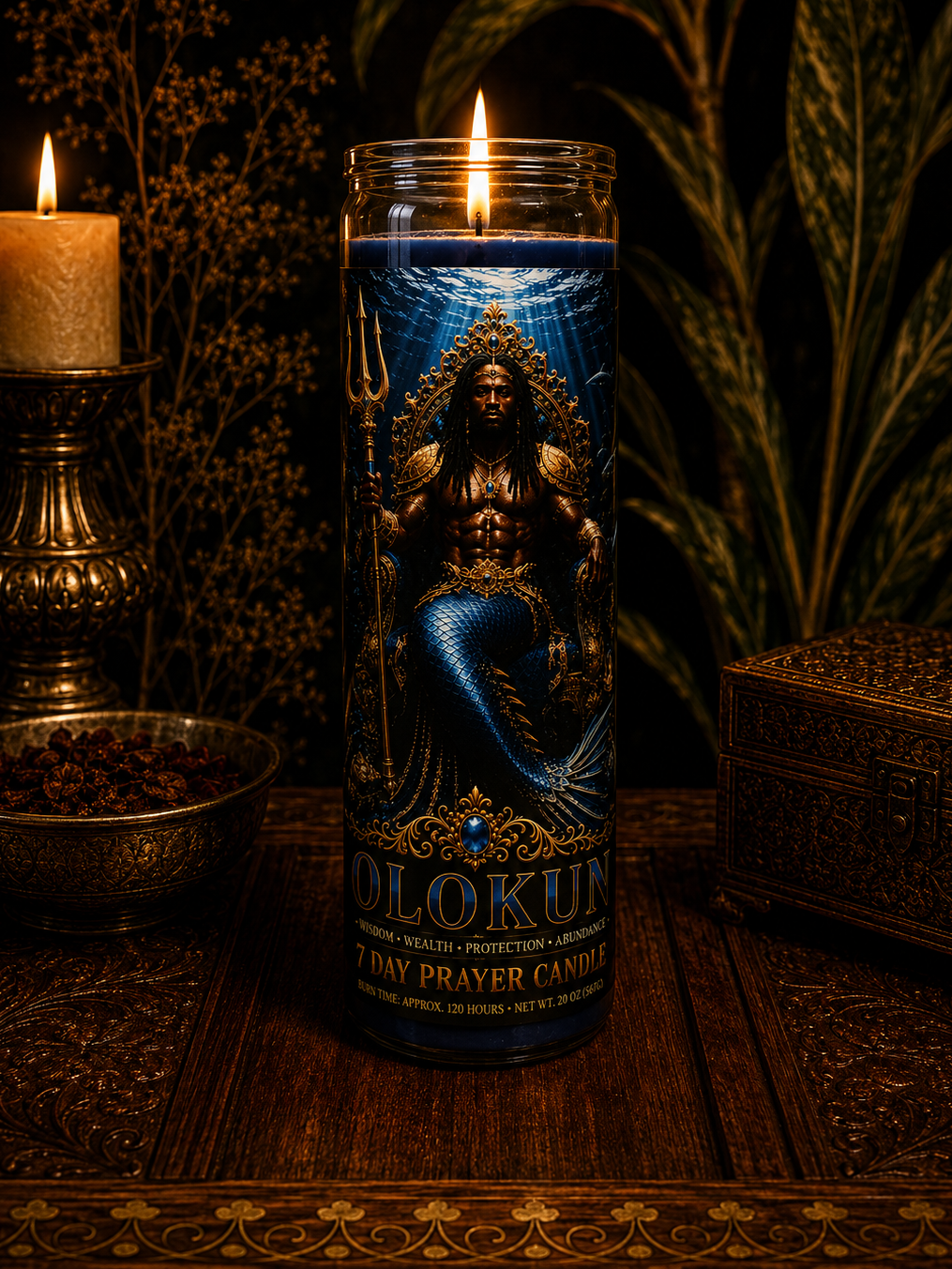 Olokun Spiritual Candle | Abundance, Mystery, Healing & Ocean Wisdom |
