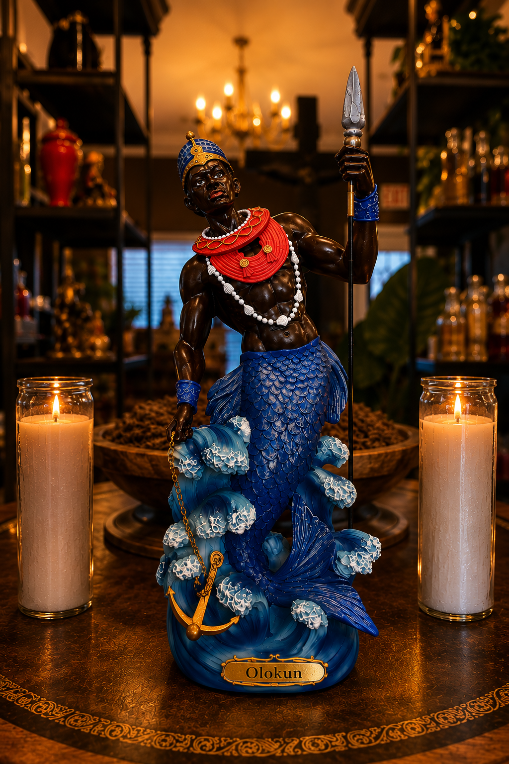 12" Olokun Statue for Prosperity, Wisdom & Spiritual Devotion