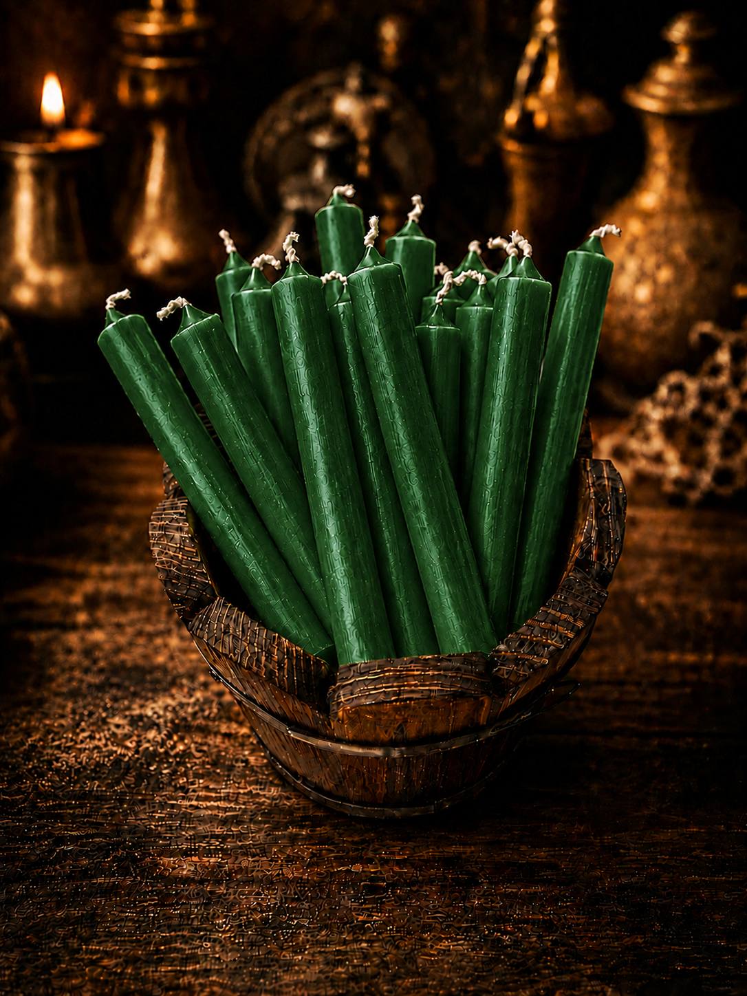 Dark Green Chime Candles | Money, Prosperity, Stability & Business Growth
