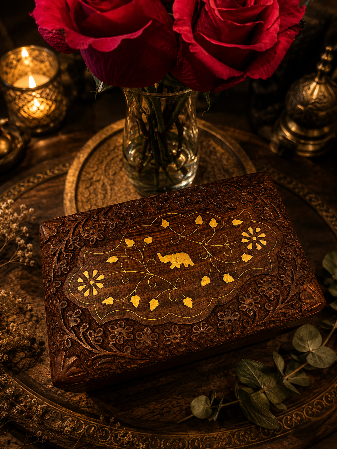Wooden Elephant Keepsake Box for Spiritual Supplies & Altar Storage