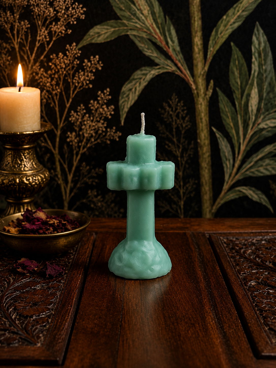 Green Crucifix Candle - Prosperity, Healing & Spiritual Blessings